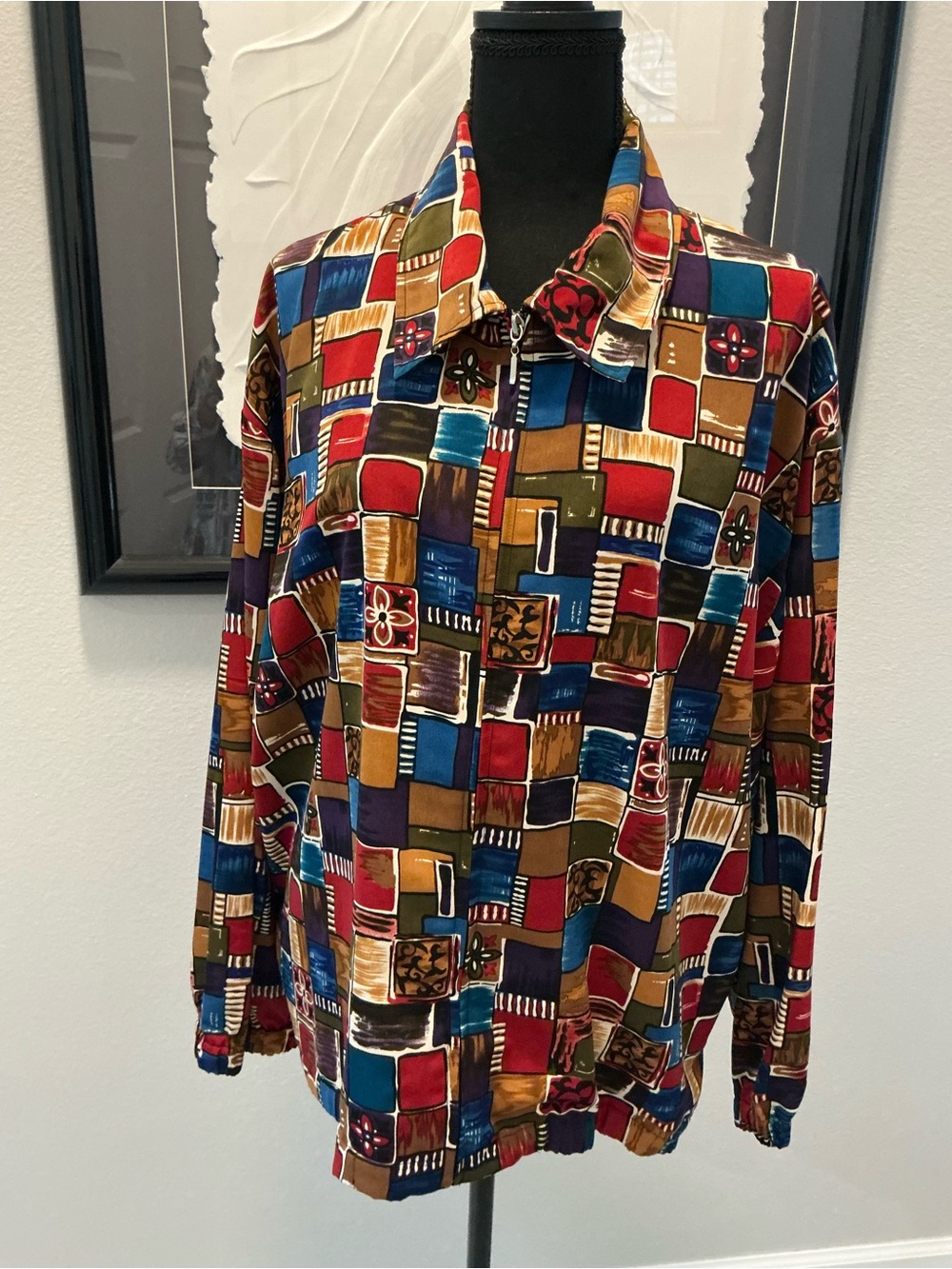 Erin London multicolor, geometric zip jacket size XL